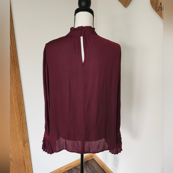 Veronika Maine Burgundy Frill Neck Shirt - Picture 4 of 7